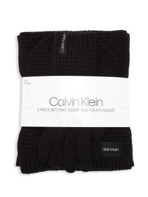 Calvin Klein 3-Piece Waffle Knit Hat, Scarf & Touch Gloves  display picture 1