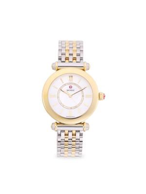 Preowned MICHELE Stainless Steel Two Tone Watch Bracelet. MICHELE DECO MID TWO TONE DIAMOND DIAL WATCH MW06V00C9046  main image 3