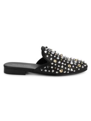 Saks Fifth Avenue Black Studded Slip-On Mules Saks Fifth Avenue Leather Studded Accents Mules - Black  main image 3