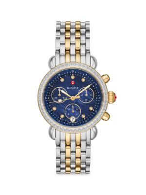 Michele Silver Dial Watch with Vibrant Blue Strap Michele | Accessories | Michele Csx36 Chronograph Mother Of  main image 3