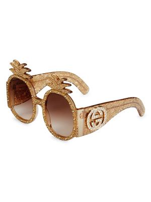 Gucci 53MM Embellished Pineapple Round Sunglasses RARE SUMMER GUCCI HOLLYWOOD FOREVER OVERSIZED GOLD CRYSTAL  main image 4