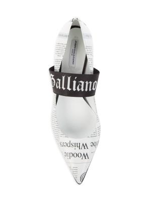 Galliano Newspaper Print Slides Flats Shoes White ( 43 ) John Galliano Logo Leather Newspaper Sneakers for Men Size  main image 2