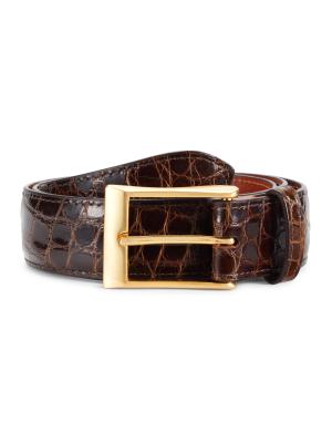 Saks Fifth Avenue Black Leather Crocodile Belt Women’s Size 30 Saks Fifth Avenue Belt Black Large Embossed Croc Leather  main image 4