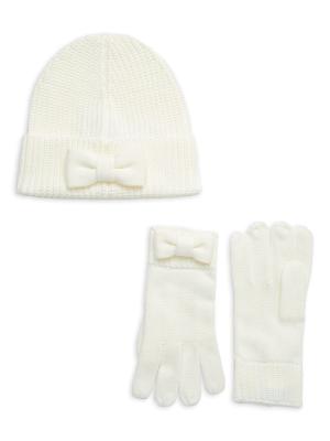 Kate Spade French Cream Bow Beanie and Glove Gift Box Set New In Box Kate Spade York Ladies Cream Winter Bow Hat And Gloves Gift  main image 3