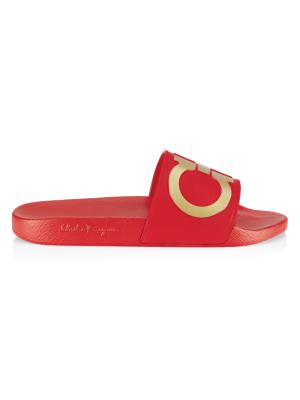 Salvatore Ferragamo Groove Gancini Rubber Pool Slides on 