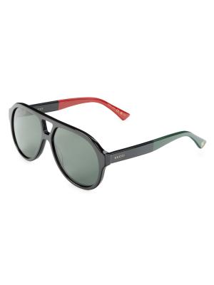Gucci 56MM Embellished Aviator Sunglasses Gucci GG0307S GG/0307/S 002 Black/Gold Fashion Pilot Folding  main image 4