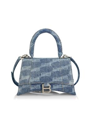 Balenciaga Small Hourglass Monogram Denim Top Handle Bag on SALE