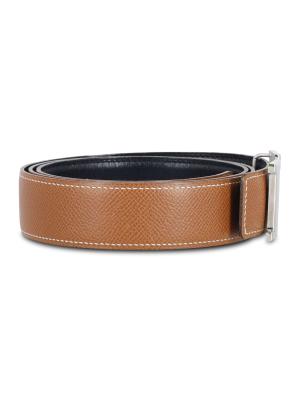 Hermes Reversible Logo Belt In Black And Gold Leather
