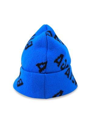 Balenciaga Balenciaga Allover Logo Beanie In Blue Wool on  display picture 1