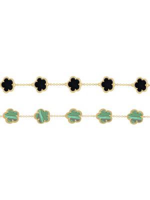 Flower 2-Piece 14K Goldplated, Synthetic Emerald & Oynx Bracelet Set