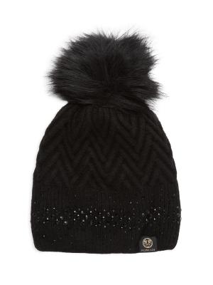 NEW FURLUX women\'s faux fur pom cashmere blend beanie in black Furlux Women main image 3