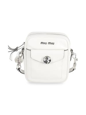 Miu Miu Miu Miu Solitaire Crystal Embellished Camera Bag In White