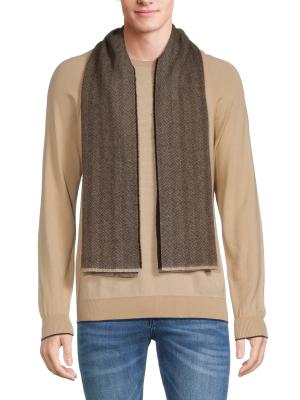 Adorn Men's 100% Wool Cashmere Blend Scarf – Black Herringbone – Soft Feel, Classic Style