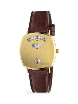 Gucci Grip Yellow Gold PVD & Bordeaux Leather Strap Watch on  display picture 2