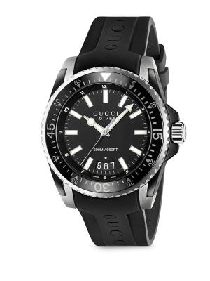 Gucci Dive 45MM Stainless Steel & Rubber Strap Watch on SALE