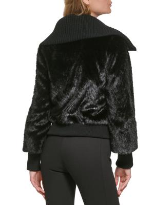 Funnel Neck Faux Fur Bomber Jacket
