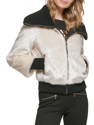 Funnel Neck Faux Fur Bomber Jacket