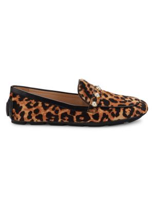 Stuart Weitzman Leopard-Print Calf Hair Driving Loafers on 
