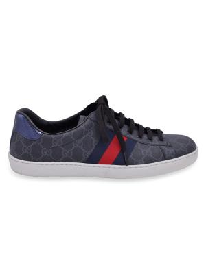 Gucci Navy Shoes RARE? GUCCI Ace Low Navy Blue Suede Croc Snake Sneakers  main image 3