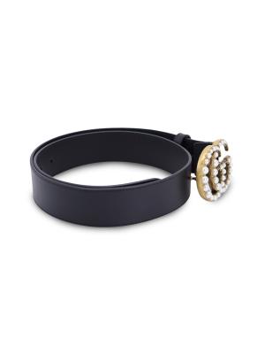 Gucci Gucci Pearl Embellished Double G Buckle Belt In Black  display picture 2