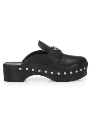 靴 PRADA SPORT leather clogs black Prada Studded Leather Clogs on SALE | Saks OFF 5TH