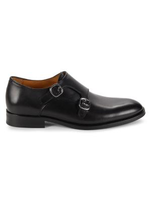 Saks Fifth Avenue Black Leather Monk Strap Oxfords Mens 9 M Saks Fifth Avenue Connery Loafer Dress Shoes Black  main image 4