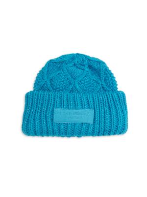 Kurt Geiger London Cable Knit Logo Patch Beanie on SALE  display picture 1