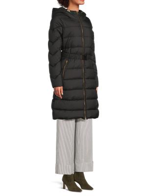 Faux Fur-Trim Belted Puffer Coat