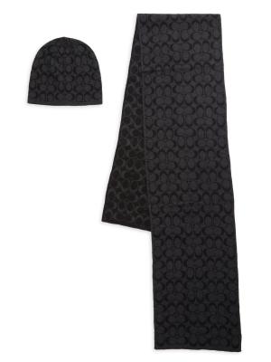 Coach Women’s Woven Knit Cream Scarf & Beanie Set Steamer Beanie & Scarf Set - Cream – Mothership Coffee Roasters main image 2