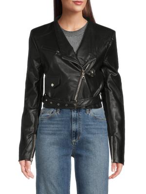 Faux Leather Cropped Biker Jacket