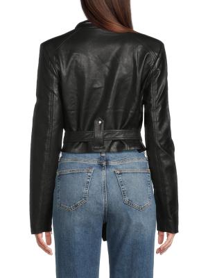 Faux Leather Cropped Biker Jacket