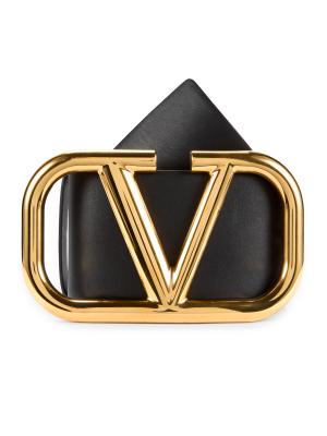 Oversized V-Logo Reversible Wide Leather Belt