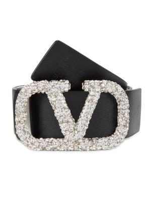 Valentino Garavani Embellished Logo Leather Reversible Belt 