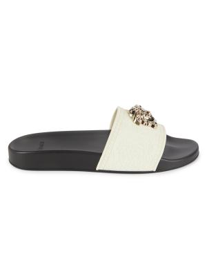 Versace Metallic Silver and White Medusa Slider Sandals EU39 Medusa  main image 3