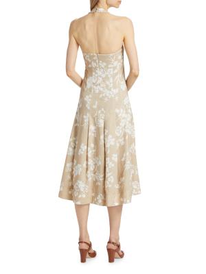 Amalia Floral Linen-Blend Halter Midi-Dress