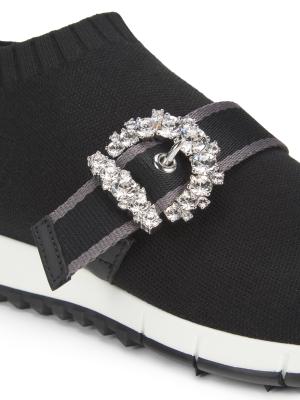 Jimmy Choo ​Cheri Rhinestone Buckle Knit Sneakers on SALE | Saks