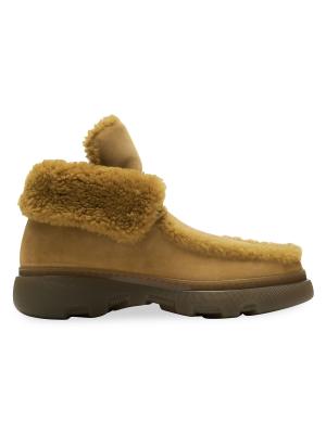 Burberry Creeper Shearling Boots - NWT Shearling-trimmed suede ankle boots in green - Burberry  main image 4
