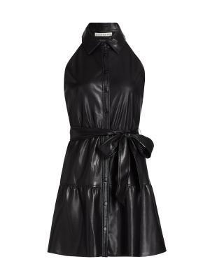 chinese dress ladies TEEK - Tie Tie Black Pocket Faux Leather Dress main image 1