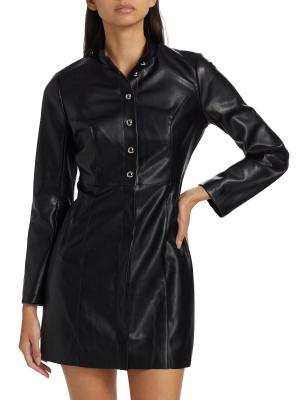 Faux-Leather Mini Shirtdress