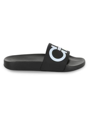 Salvatore Ferragamo Black Logo Slide Sandals Flat slide with Gancini ornament - Women | Ferragamo main image 3