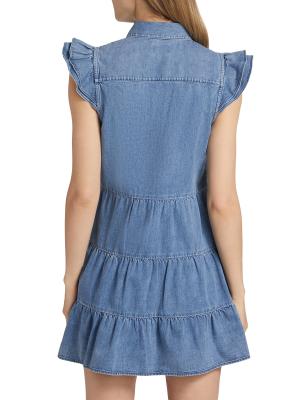 Jem Cotton Denim Tiered Mini-Shirtdress