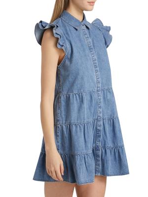 Jem Cotton Denim Tiered Mini-Shirtdress