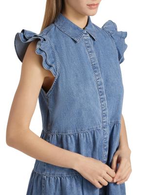 Jem Cotton Denim Tiered Mini-Shirtdress