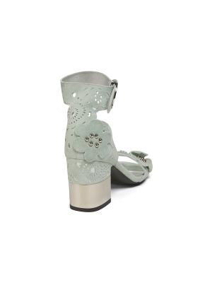 ​75MM Floral-Appliqué Leather Block-Heel Sandals