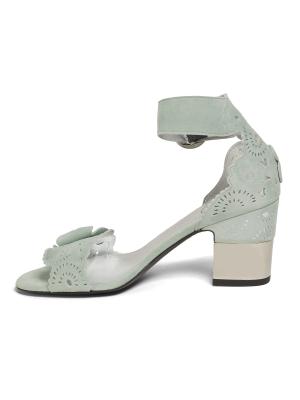​75MM Floral-Appliqué Leather Block-Heel Sandals