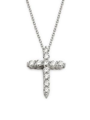 14K White Gold & Diamond Cross Pendant Necklace