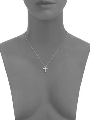 14K White Gold & Diamond Cross Pendant Necklace